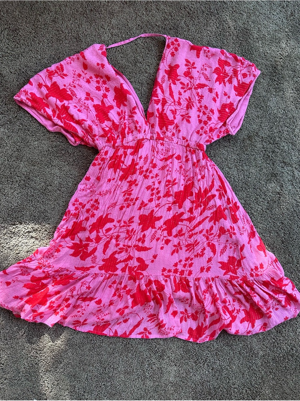 French Brand Pink and Red Boho Floral Dress- M - Picture 7 of 7